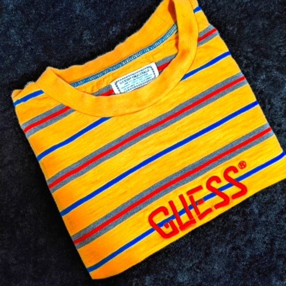 Guess Other - Guess Striped Yellow Vintage Embroidered T-Shirt